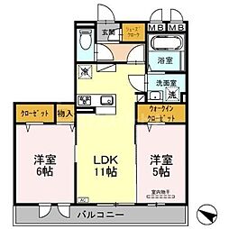 リビエールセレナ 2LDKの間取図画像
