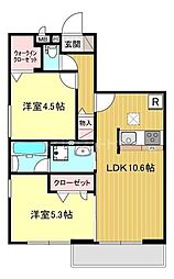 越谷市蒲生茜町アパート 2LDKの間取図画像