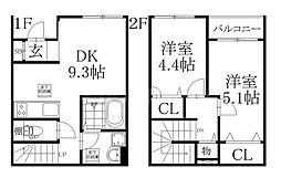 草加市清門2丁目タウンハウス 2DKの間取図画像