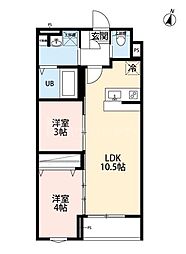 robot home 新田(ロボットホーム シンデン) 2LDKの間取図画像