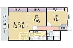 衣笠グリーンハイツ 2階2LDKの間取り
