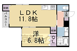 EMINAS北白川 1LDKの間取図画像