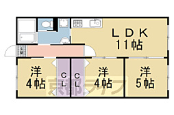 衣笠グリーンハイツ 111 1階3LDKの間取り