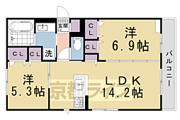ルコアン堀川今宮 2LDKの間取図画像