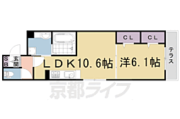 太秦レジデンスE棟 1LDKの間取図画像