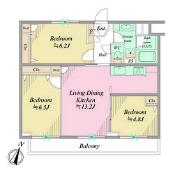 ロイヤルコーポ平安 3LDKの間取図画像