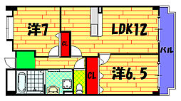 プランドール 2LDKの間取図画像