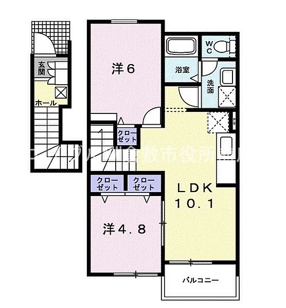 サンクレストＣ ｜岡山県倉敷市連島町鶴新田(賃貸アパート2LDK・2階・50.27㎡)の写真 その2