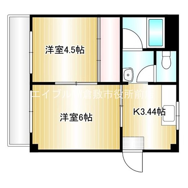 山長ビルB ｜岡山県倉敷市西中新田(賃貸アパート2K・4階・32.29㎡)の写真 その2