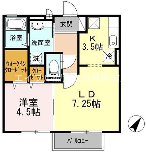 ノールヴィラージュII ｜岡山県倉敷市福田町浦田(賃貸アパート1LDK・1階・40.90㎡)の写真 その2