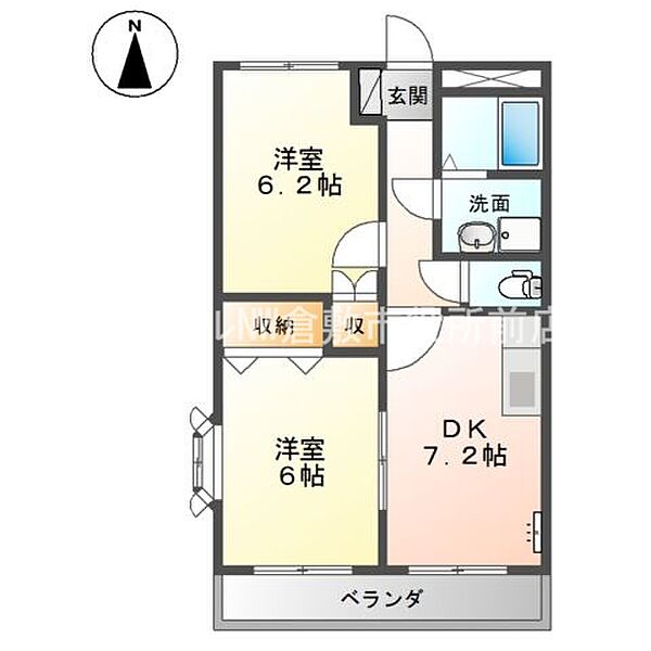 プロニティーハイム ｜岡山県倉敷市連島中央5丁目(賃貸アパート2DK・2階・45.63㎡)の写真 その2