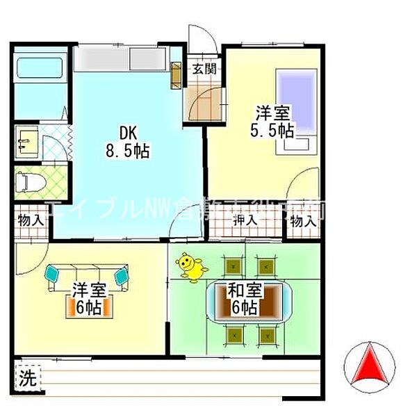 大和サンパークヒル ｜岡山県倉敷市老松町1丁目(賃貸アパート3LDK・1階・52.57㎡)の写真 その2