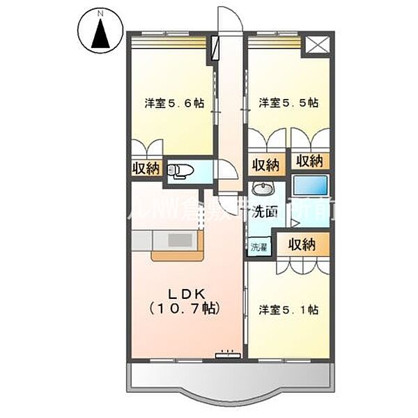 パレス・クレア ｜岡山県倉敷市沖新町(賃貸マンション3LDK・3階・61.11㎡)の写真 その2