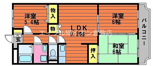 岡山県倉敷市水江(賃貸マンション3LDK・3階・62.28㎡)の写真 その2