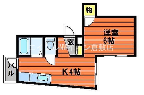 岡山県倉敷市美和2丁目(賃貸マンション1K・5階・26.00㎡)の写真 その2