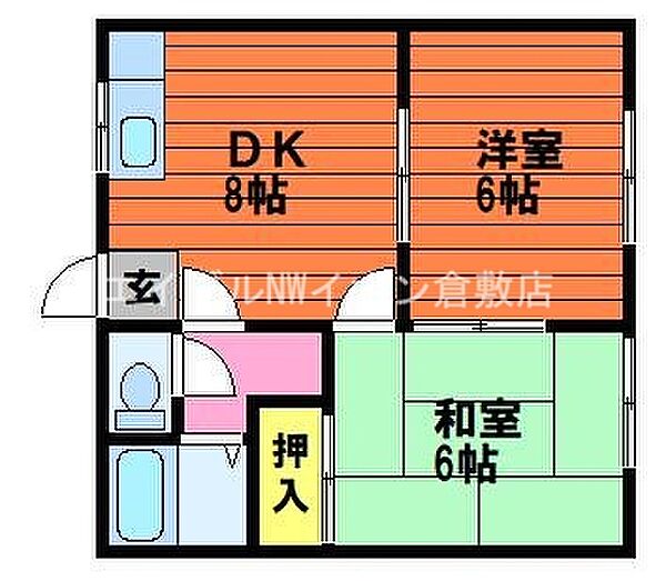 岡山県倉敷市西中新田(賃貸アパート2DK・1階・40.42㎡)の写真 その2