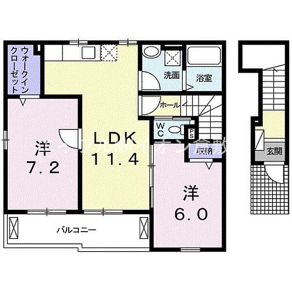 岡山県倉敷市西阿知町新田(賃貸アパート2LDK・2階・59.34㎡)の写真 その2