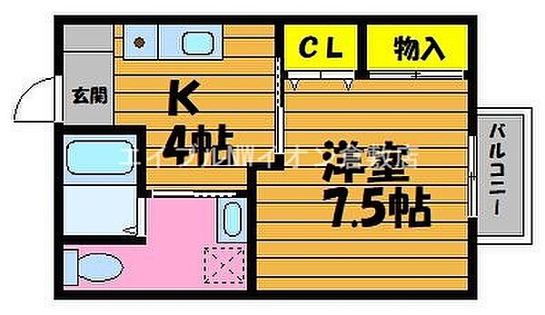 岡山県倉敷市中島(賃貸アパート1K・1階・31.05㎡)の写真 その2