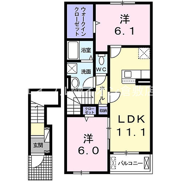 岡山県倉敷市連島町鶴新田(賃貸アパート2LDK・2階・58.60㎡)の写真 その2