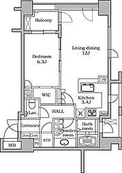 レジディア代官山 1LDKの間取図画像