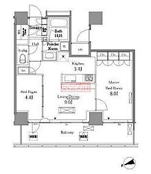 レジディアタワー目黒不動前 1SLDKの間取図画像