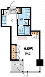 レジデンス白金パークフロント 1Kの間取図画像
