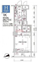 クレヴィスタ板橋桜川 1Kの間取図画像