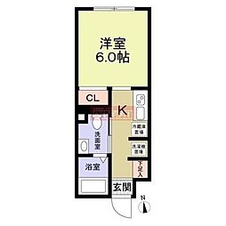 東武東上線 大山駅 徒歩6分の賃貸マンション 2階1Kの間取り