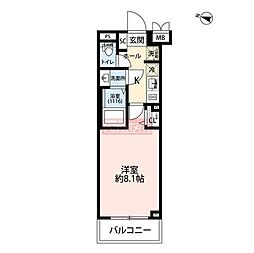 プレール・ドゥーク練馬2 1Kの間取図画像