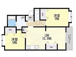 ブランユーカリ 2LDKの間取図画像