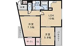 フローラル宝塚 2LDKの間取図画像