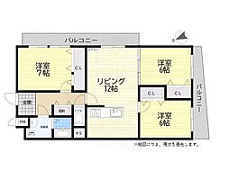 日興宝塚南口スカイマンション 3LDKの間取図画像