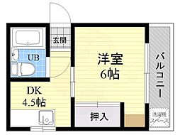 三東マンション 1DKの間取図画像
