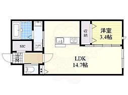 ヴァンベール仁川 1LDKの間取図画像