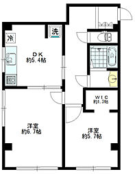 アサクラハイツ永田A 2DKの間取図画像