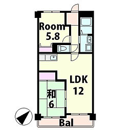 コンフォートDAIEI 2LDKの間取図画像