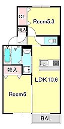 ココアス 1階2LDKの間取り