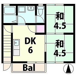 ヴィラコンフォート水口 2DKの間取図画像