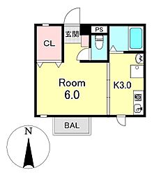 ブランミュール 1Kの間取図画像