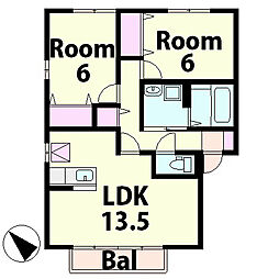 リビングタウン貴生川B 2LDKの間取図画像