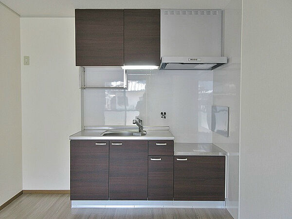 画像4:憧れの横木目のキッチン。淡いお部屋を引き締めるダークカラーも効果的