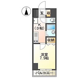 オルザス新潟 1Kの間取図画像