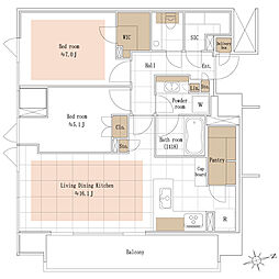 ディアナガーデン恵比寿TheHouse 2LDKの間取図画像