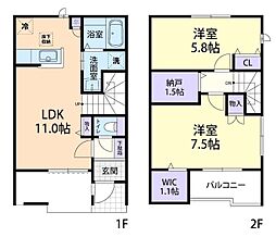 ドミール大島VII　B 2階2LDKの間取り
