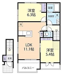 7/15(仮称)登米市中田町テラスハウス B 2LDKの間取図画像