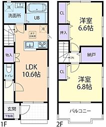 9/1(仮称)渋川市金井逆川テラスハウス B 2LDKの間取図画像