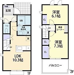 ソレイユB 2LDKの間取図画像