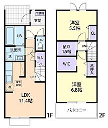9/1(仮称)日光市木和田島テラスハウス B 2LDKの間取図画像