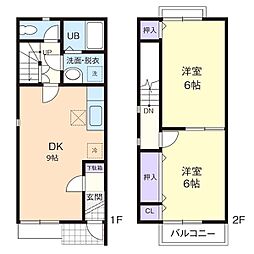 ハーベスト・クオール 2DKの間取図画像