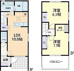 11/1(仮称)栃木市箱森町テラスハウス 2LDKの間取図画像